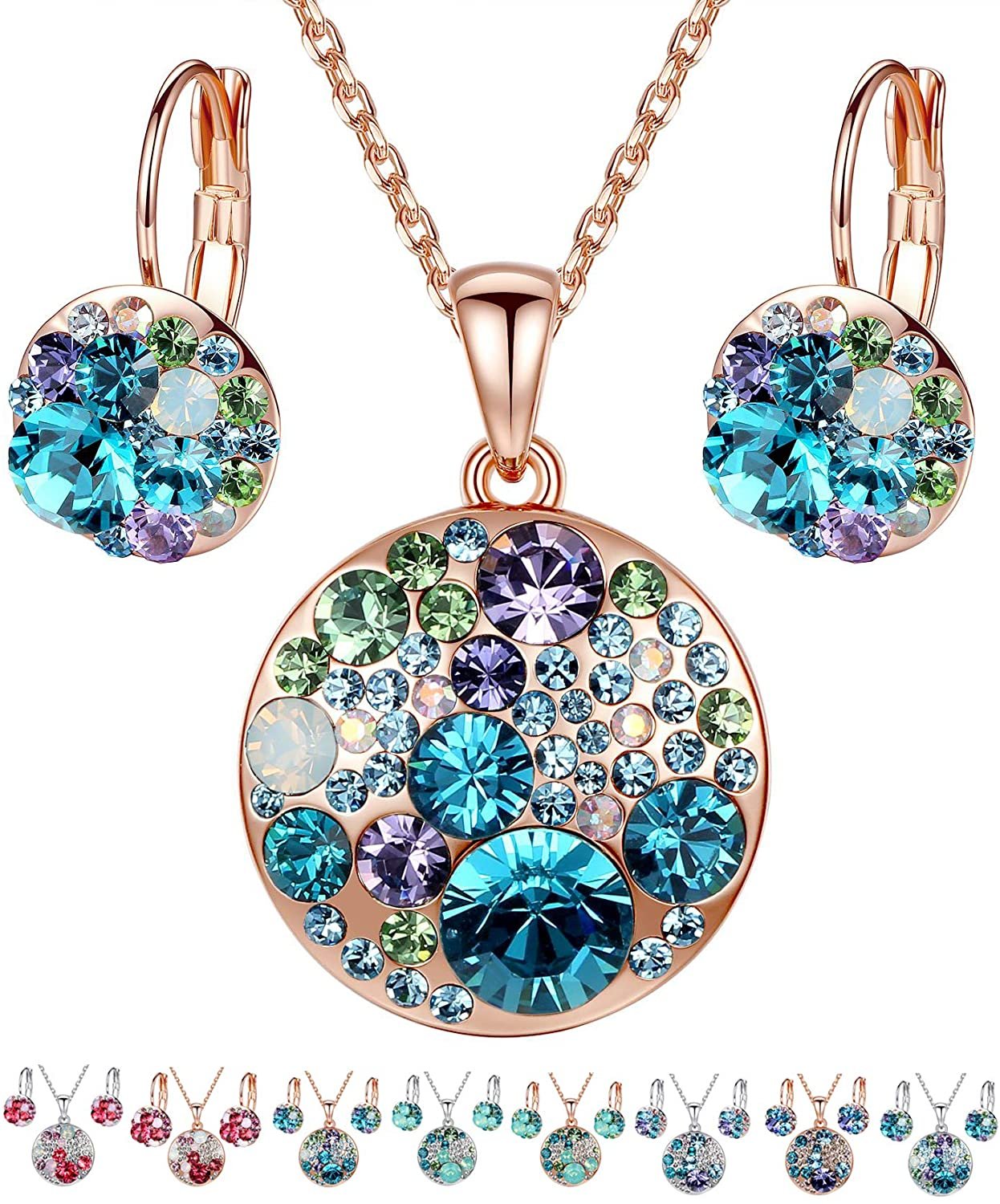 Swarovski womens Sparkling Dance Round Pendant Necklace and Stud Pierced Earrings  Set with Blue Crystals on a Rhodium Plated Setting - Walmart.com